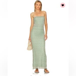 Strapless Crochet Maxi Dress in Green Shimmer